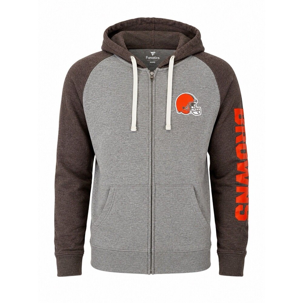 Cleveland Browns Fanatics Hoodie Mens Medium Gray Brown Full Zip NFL Football